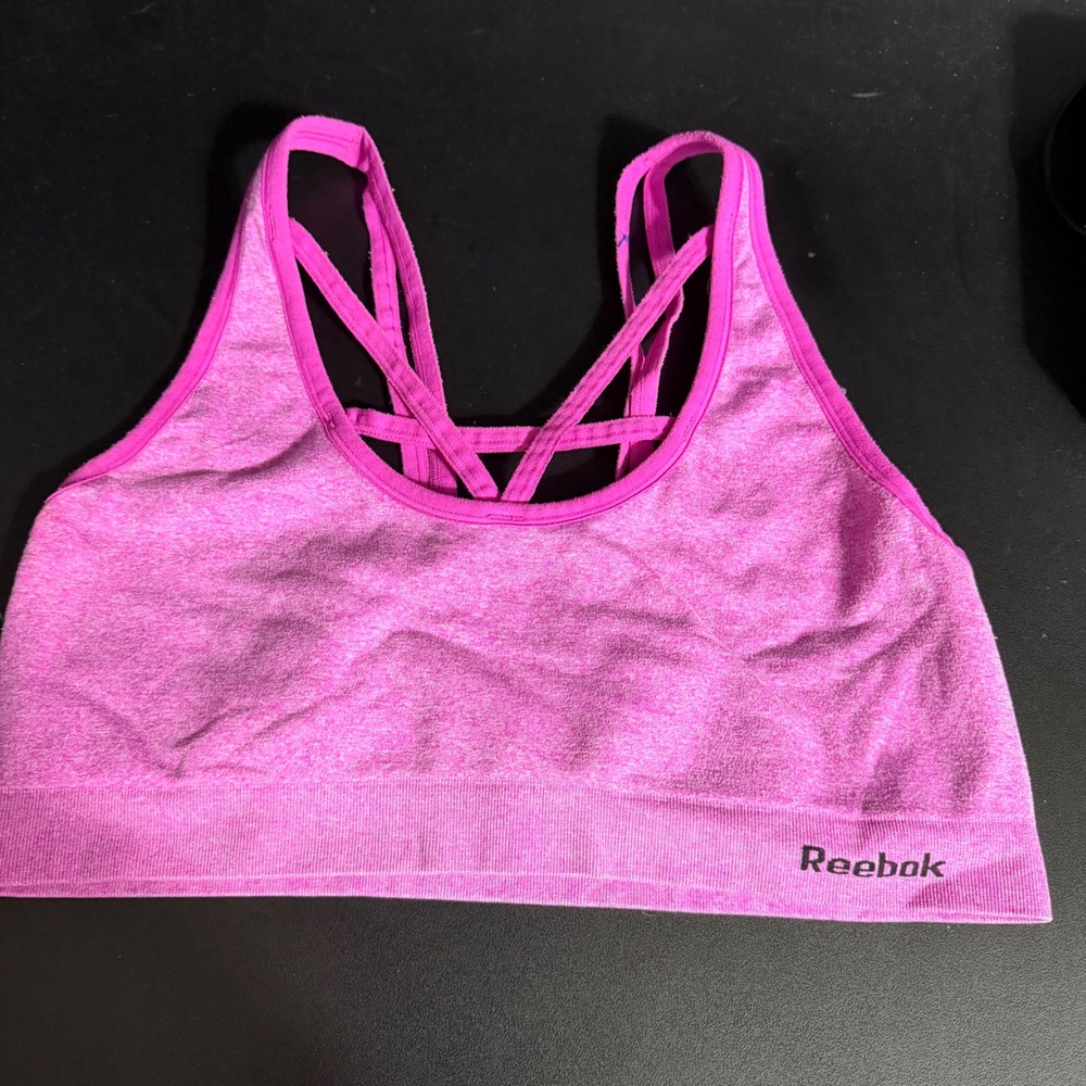 Reebok Sports Bra Womens‎ Small Pink Strappy Racerback Heathered Activewear